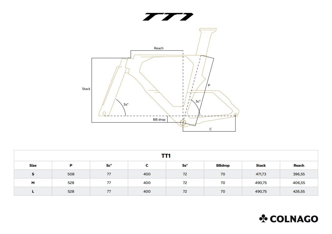 Colnago TT1 TIME TRIAL 2026 Geometry